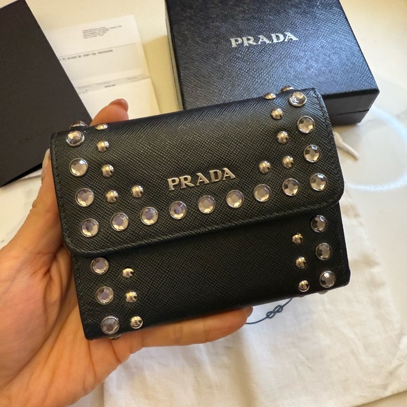 Authentic Prada Saffiano Leather With Rhinestone Black Wallet - Picture 2 of 10